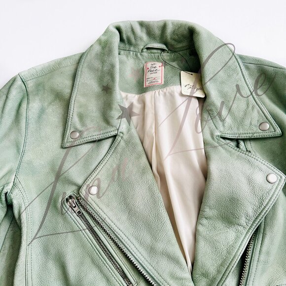 FREE PEOPLE We The Free Wesley Jealousy Leather Jacket In Green (size M) NWT - Picture 4 of 15